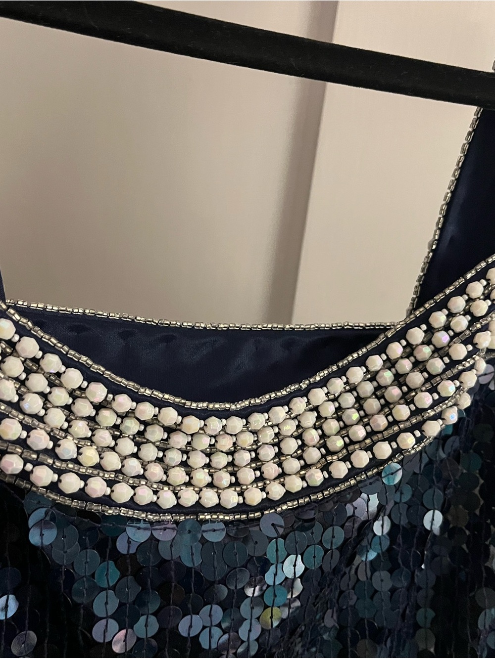 Niteline Navy Sequin Midi Dress with Pearl Beading